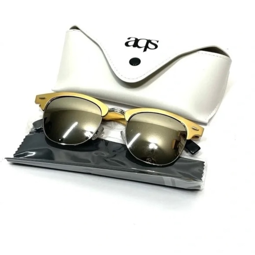 AQS Milo 49 mm Clubmaster Sunglasses with Case Gold Frame/Red Lens